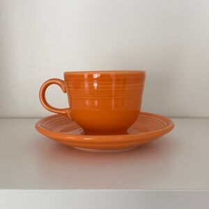 Fiesta Dishes FiestaWare Tangerine Teacup Saucer Set - RETIRED Homer Laughlin Co
